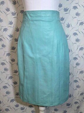 Vintage 90s Erez Sport Aqua Leather Pencil Skirt